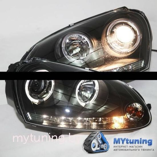 Передние фары VW Golf 5 angel eyes black