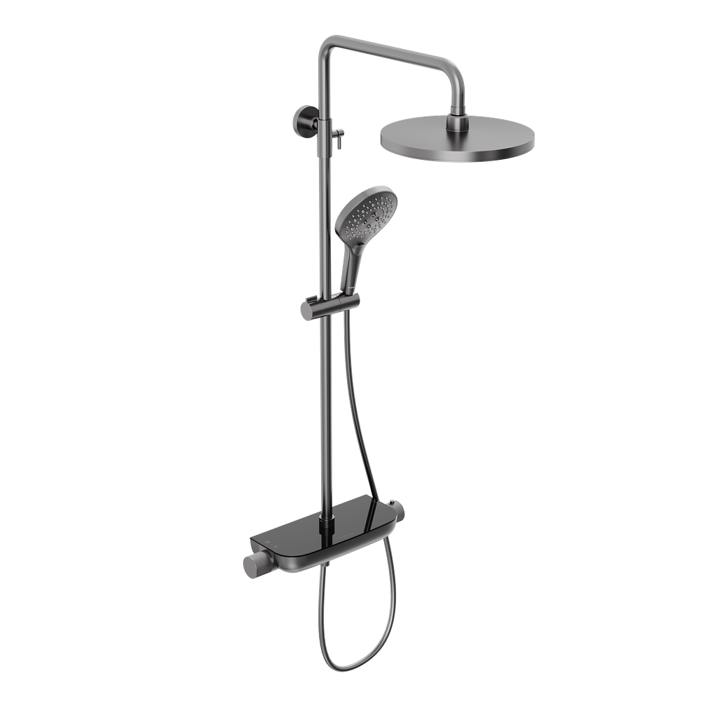 Душевая система Abelsberg Lineara SNS52790GM с термостатом и полкой для душа, космическая сталь