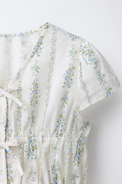 ZARA ТОП С ЦВЕТОЧНЫМ ПРИНТОМ, ЭКРЮ