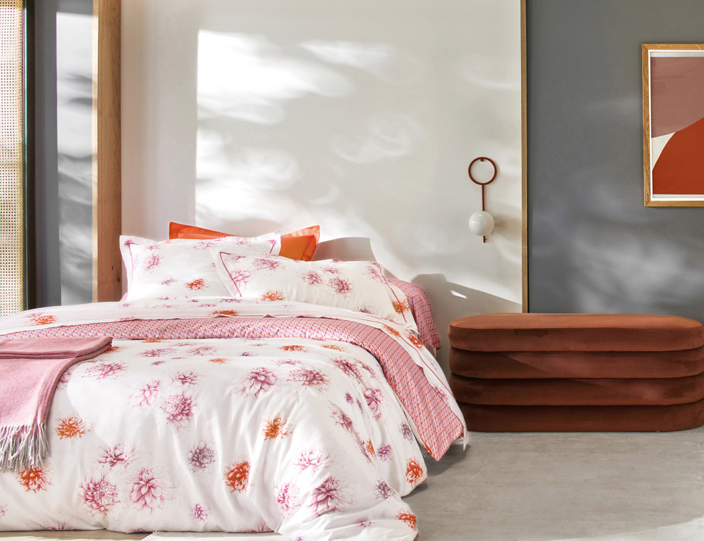 Постельное белье 2 спальное евро Blanc des Vosges Dahlias Pink