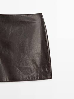 Massimo Dutti Мини-юбка из кожи наппа, коричневый