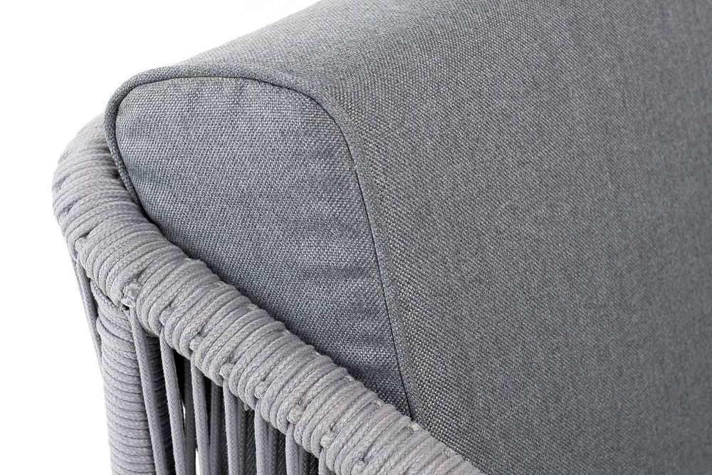 "Канны" кресло плетеное из роупа, каркас алюминий белый муар, роуп светло-серый круглый, ткань серая 017