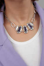 HMG MT Enamel Silver Колье chain mix арт.1490, с лавандовой эмалью
