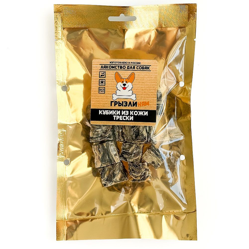 Лакомство для собак Кубики из кожи трески 50г "Грызли" Лакомство для собак Кубики из кожи трески 50г "Грызли"