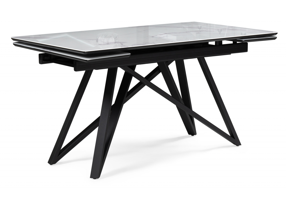 Стол стеклянный Woodville Вилсон 140(200)х80 белый мрамор, черный, ножки черные