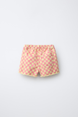 ZARA БЕРМУДЫ MOM FIT ИЗ САРЖИ В ШАХМАТНУЮ КЛЕТКУ, РОЗОВЫЙ