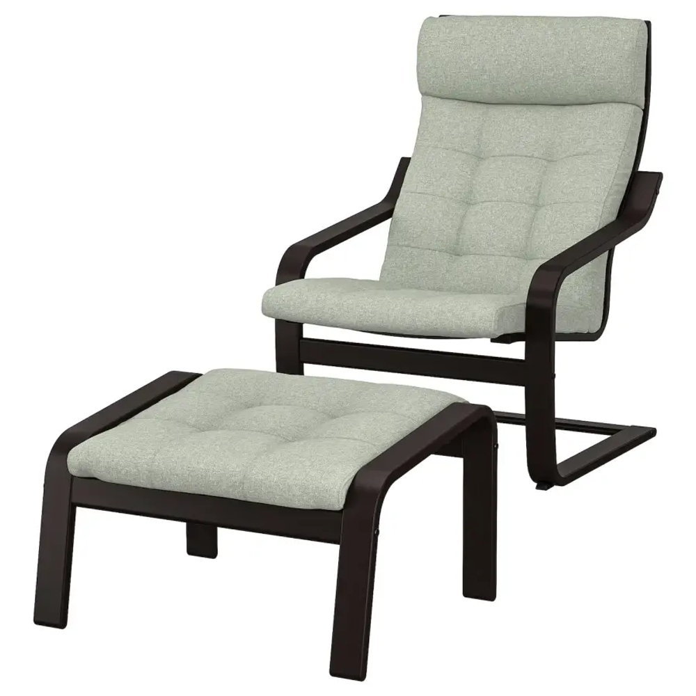 Кресло и подставка для ног - POÄNG / POАNG IKEA/  ПОЭНГ ИКЕА,  72х62 см, зеленый