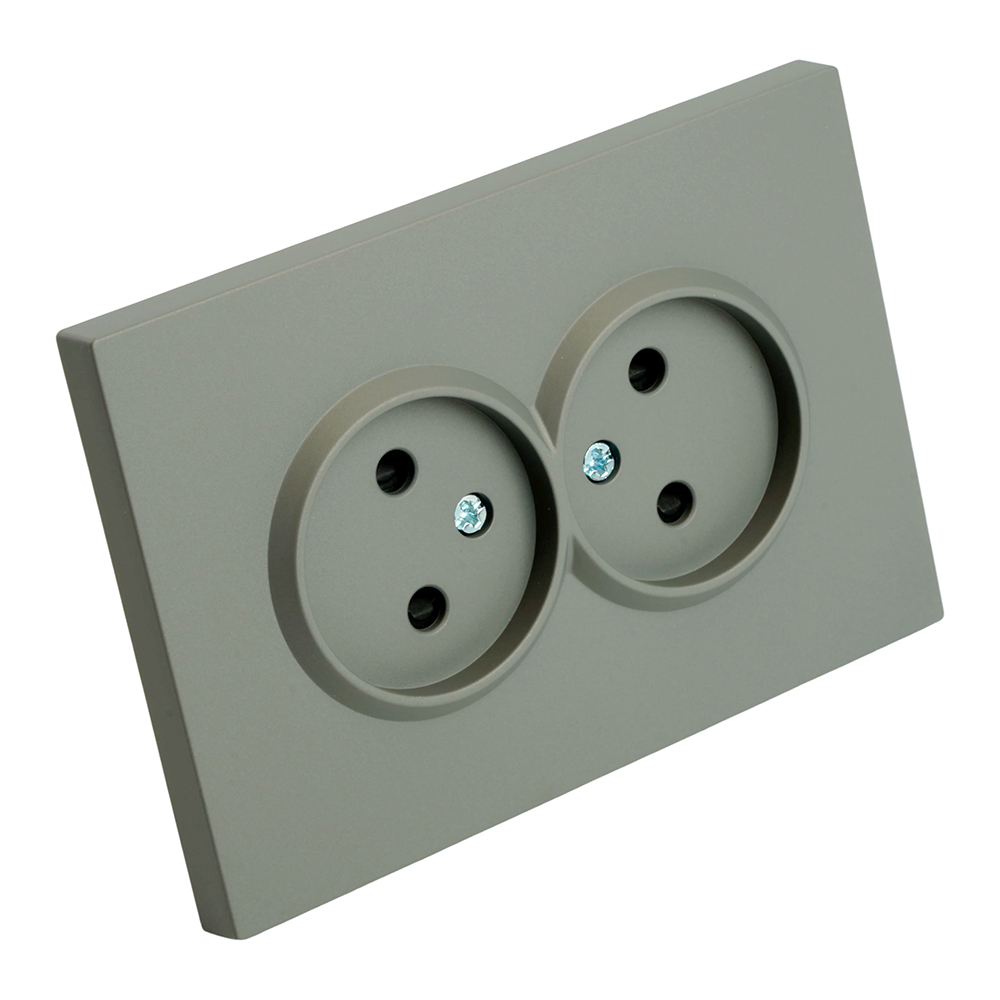 Розетка 2-местная с защитной шторкой, STEKKER, б/з, 250В, 16А, серия Эмили, RST16-5116-10 , платиново-серый, soft touch 49955