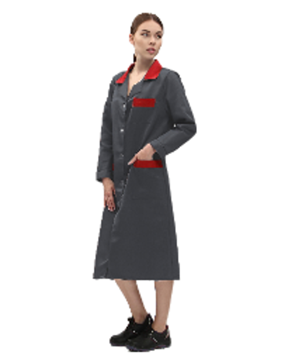 Халат женский Технолог (тк.Смесовая,210), т.серый/красный