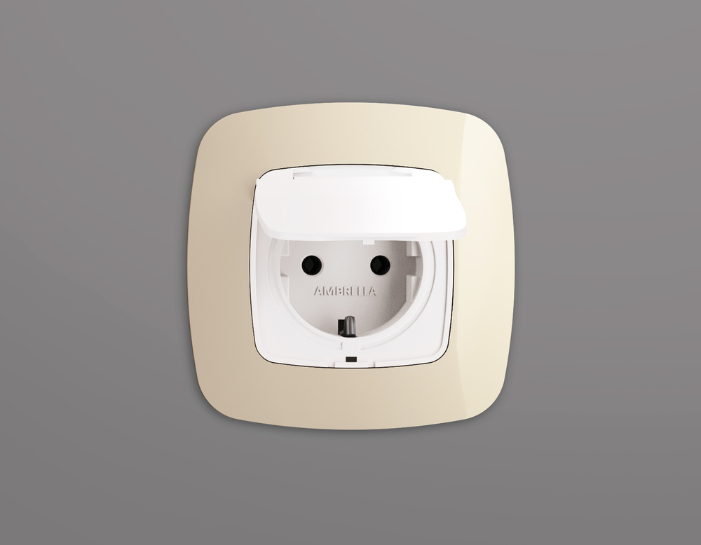 OP1280 Лицевая панель OMEGA (Белый матовый) для электрической розетки с/з со шторками и крышкой IP44 QUANT