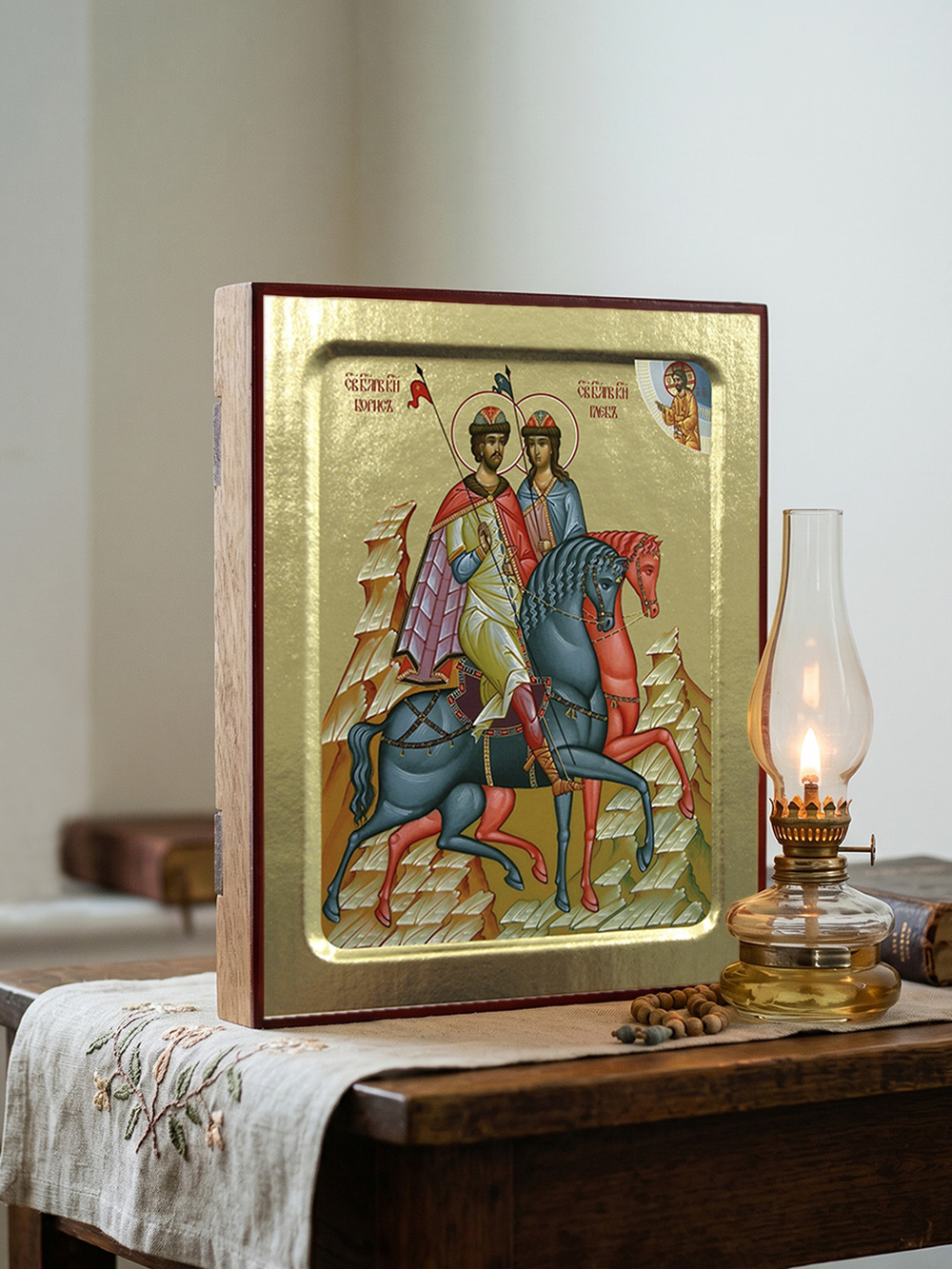 Икона Бориса и Глеба, блг. князей (на конях) на дереве: 125 х 160 (Синопсисъ)