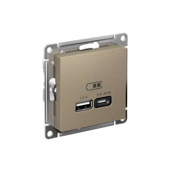 Розетка USB AtlasDesign тип A+C 45Вт QC PD высокоскор. ЗУ механизм шампань SE ATN000529