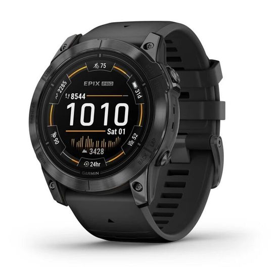 Умные часы Garmin Epix Pro (Gen 2) Standard Edition 51 mm Slate Grey, титановый угольно-серый, DLC, черный силиконовый ремешок