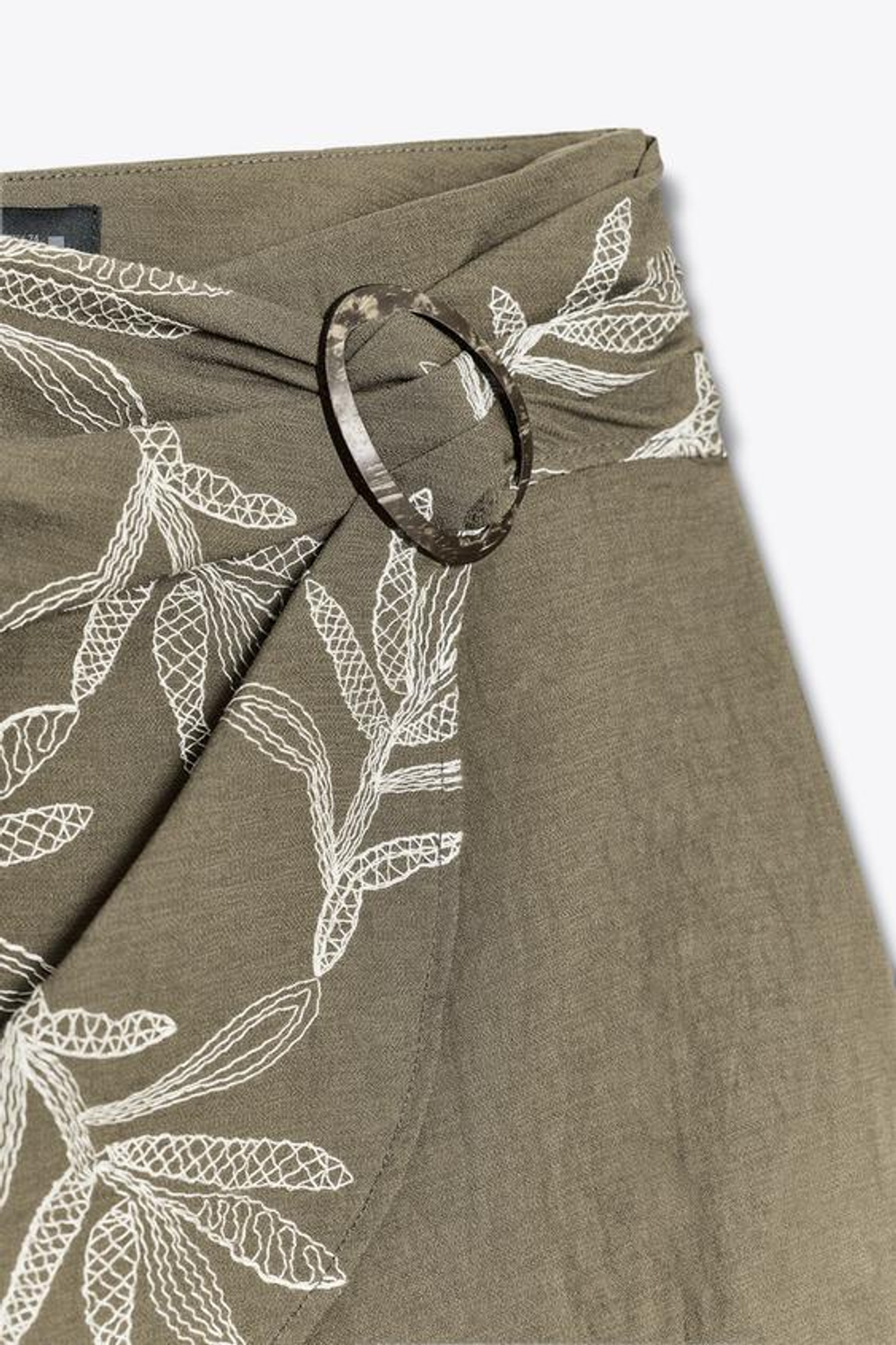 ZARA ЮБКА-ШОРТЫ С ЗАПАХОМ И ВЫШИВКОЙ, ХАКИ