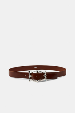 ZARA РЕМЕНЬ ИЗ 100% КОЖИ С ОРГАНИЧЕСКОЙ ПРЯЖКОЙ, КОРИЧНЕВЫЙ