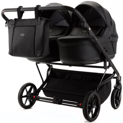 Детская коляска для двойни Adamex Leo Duo Deluxe 3 в 1 DUO-SA2 (ЧЕРНАЯ КОЖА)