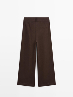 Massimo Dutti Брюки с высокой посадкой и широкими штанинами, коричневый