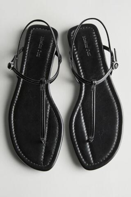 Massimo Dutti Сандалии на плоской подошве с ремешками и разделителем для пальцев ног, черный