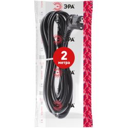 Шнур сетевой с вилкой ЭРА U-3x1-2m-B с заземлением 2м ПВС 3x1мм2 черный | Шнуры и выключатели для бра