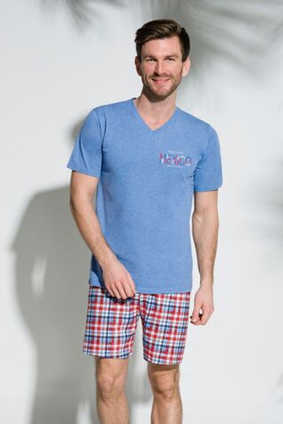 Мужская пижама Borys с клетчатыми шортами (Размер: XXL) (Цвет: серый)