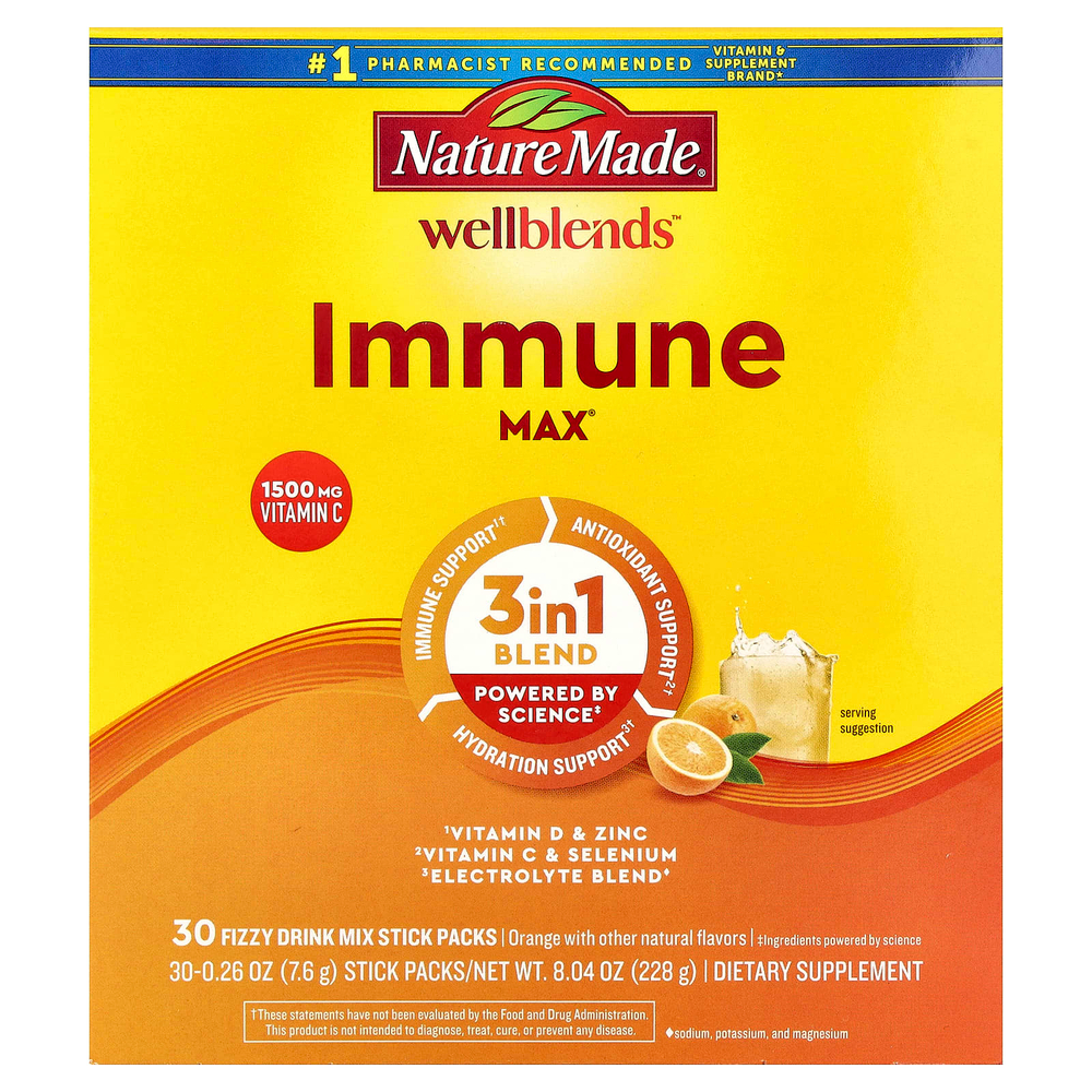 Nature Made, Wellblends™, Immune Max®, со вкусом апельсина, 30 пакетиков по 7,6 г (0,26 унции)