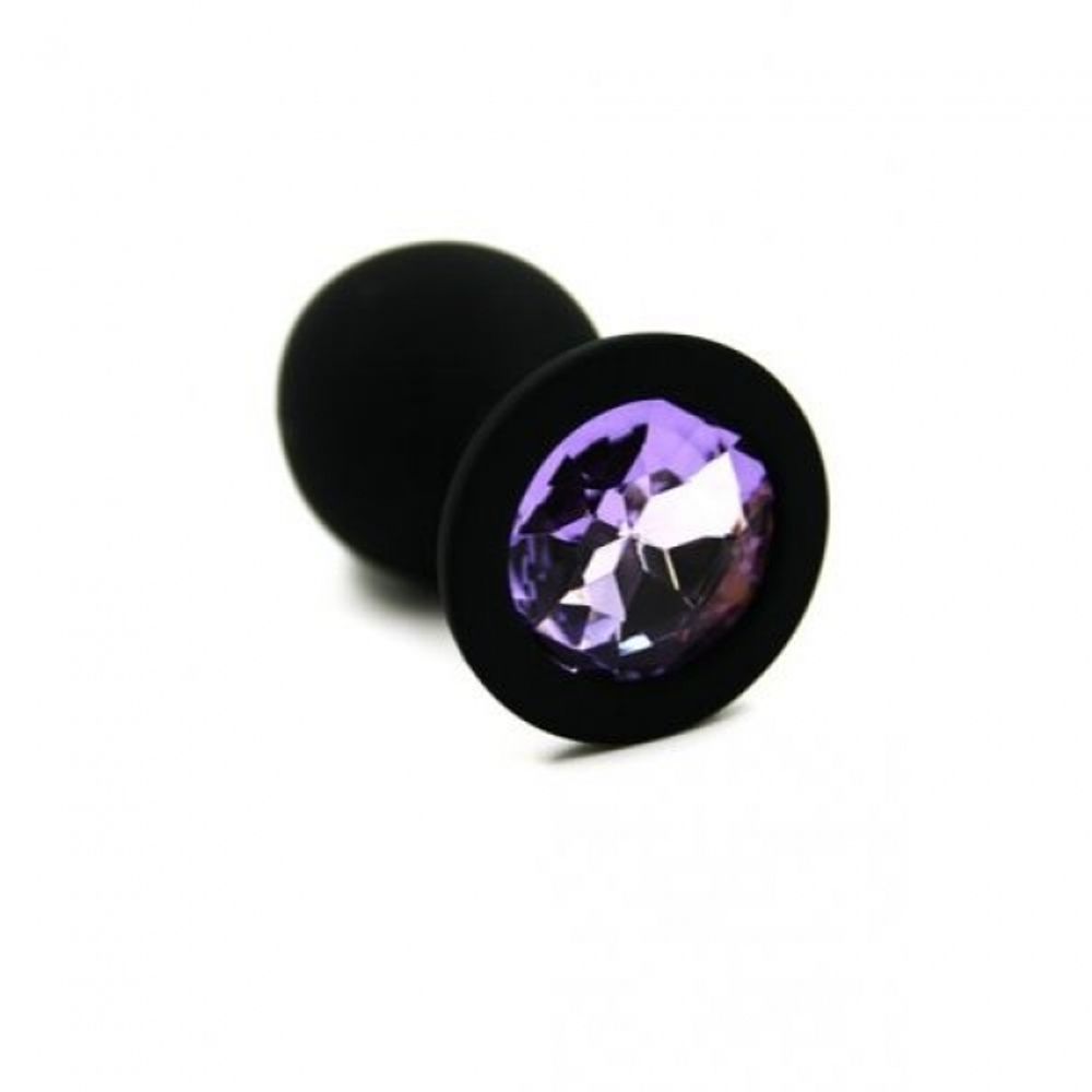 Анальная пробка из силикона light purple medium (Цвет: цвет пробки: черный. цвет камня: светло-фиолетовый.)