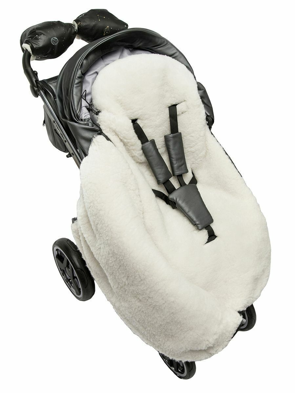 Конверт зимний меховой AMAROBABY Snowy Travel Космос, черный, 105 см.