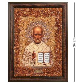 AMB-02/ 5 Икона «Николай Чудотворец» (с янтарной крошкой) H-34см