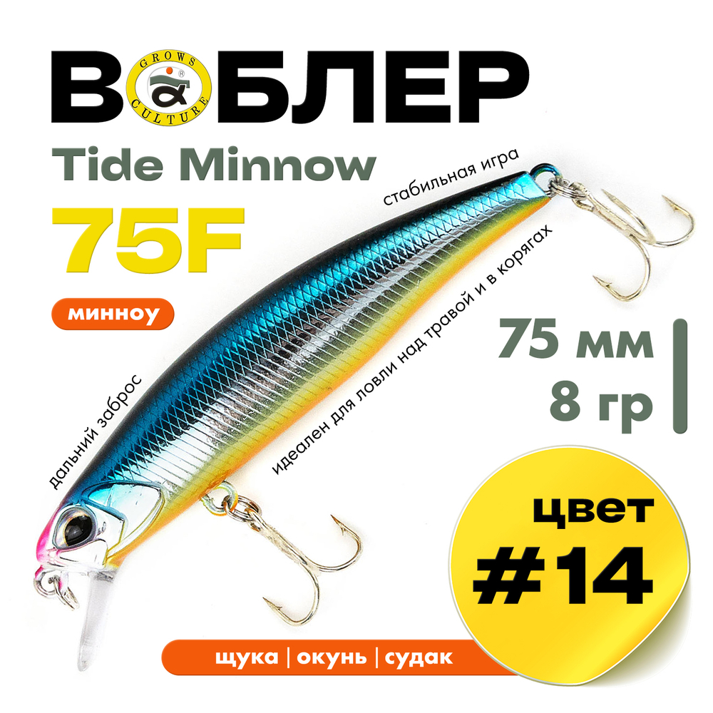 Воблер Grows Culture Tide Minnow 75F (75мм, 8гр)