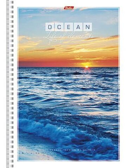 Тетрадь А4 96л кл. гребень Hatber "Океан" многоуровневая перфорация, выб.лак