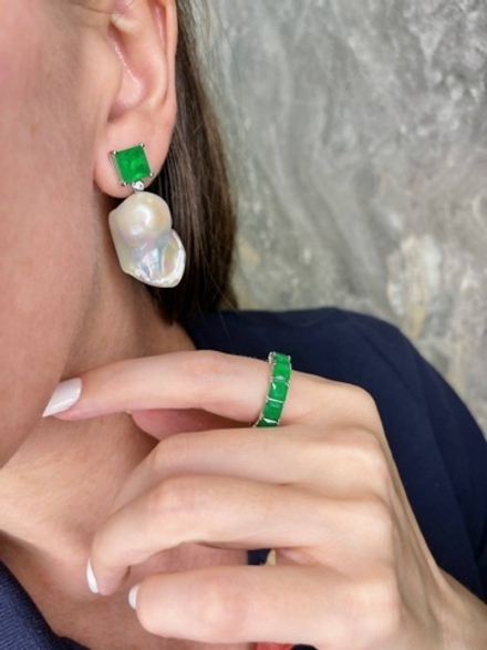 Серьги Ermolov барочный жемчуг изумруд