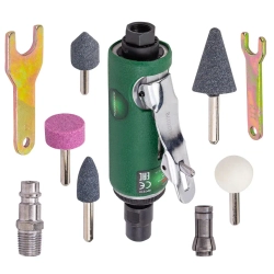 Пневмозачистная машинка с комплектом камней 11пр(цанги:3мм,6мм25000об/мин, 85л/мин,6.3Bar,штуцер 1/4'',штуцер 1/4'') RockForce##Rock FORCE RF-RP7313