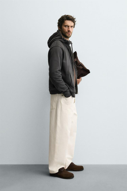 ZARA ТОЛСТОВКА С КАПЮШОНОМ НА МОЛНИИ, ЛИНЯЛЫЙ ЧЕРНЫЙ