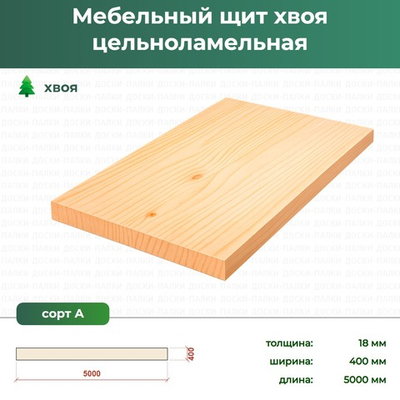Мебельный щит Хвоя цельноламельный, 18×400×5000 мм, сорт А