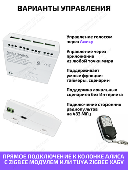 Умное реле Tuya ZigBee для Алисы на 4 устройства