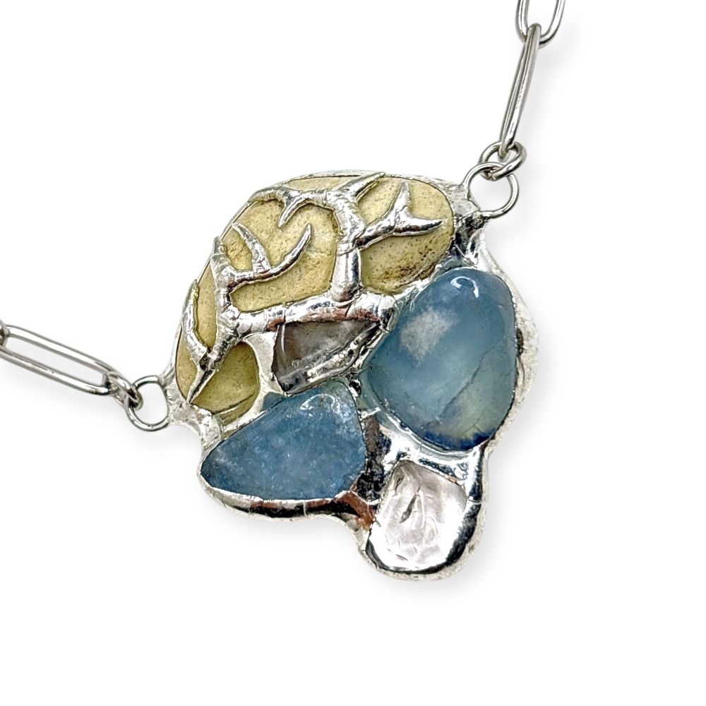 Подвеска Reglow Lab mycelium Mc-Pn-5 аквамарин галька горный хрусталь