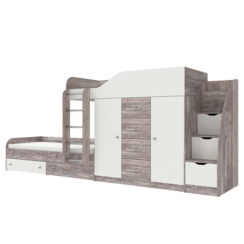 Кровать двухъярусная КарИВи Астра 6 с лестницей Комод КарИВиом Бетон Белый