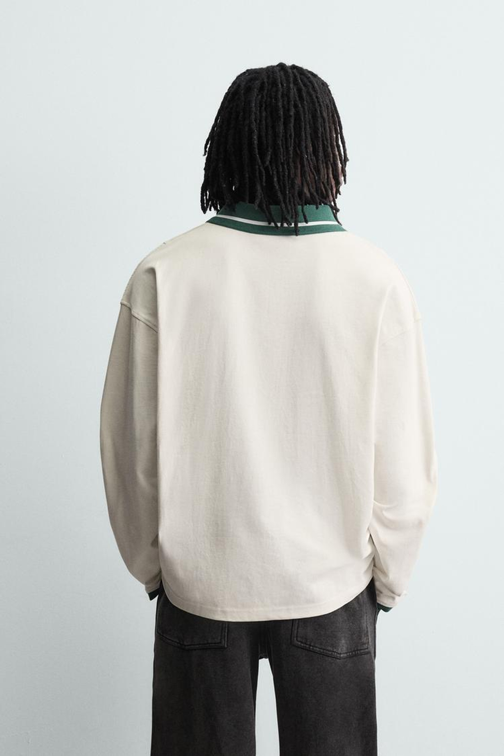 ZARA ПОЛО ЖАККАРДОВОЕ С ВЫШИВКОЙ, ЖЕЛТОВАТО-БЕЛЫЙ