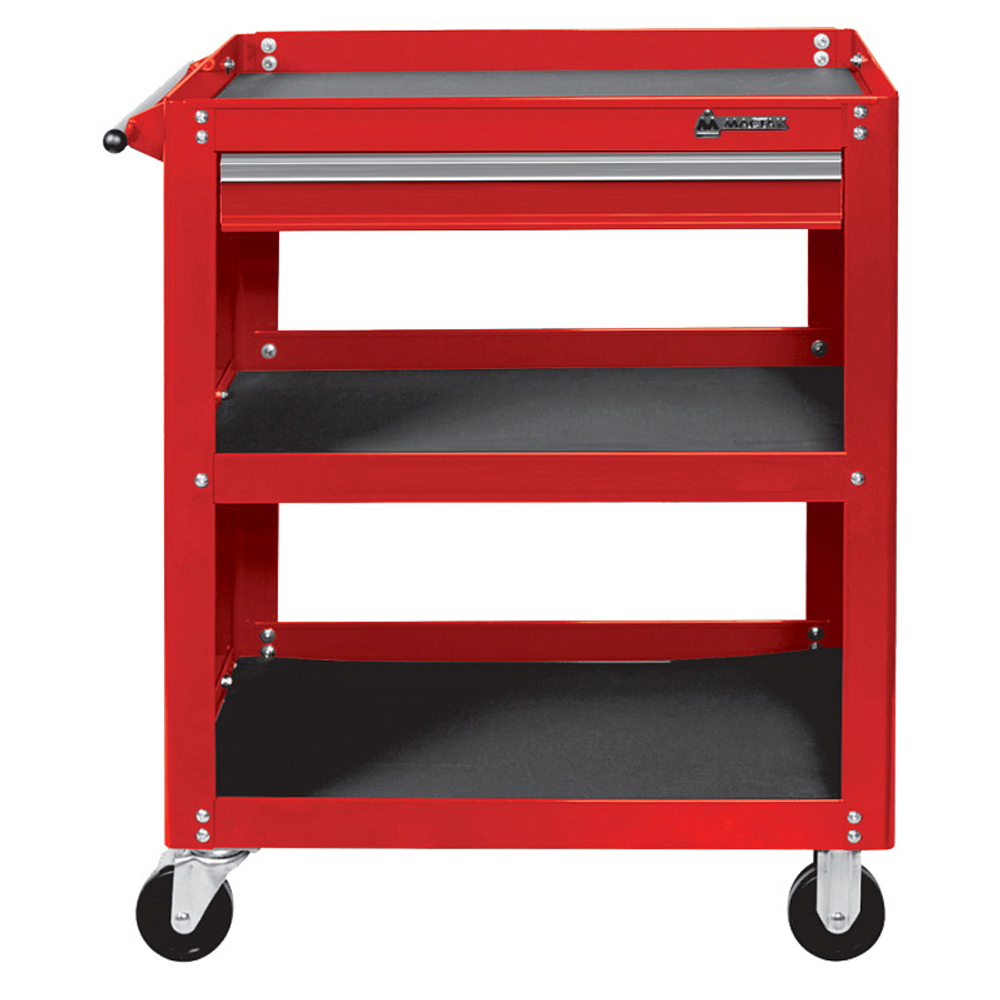 МАСТАК (520-01580MR) Тележка открытая «ОПТИМА», 3 полки и ящик, красная