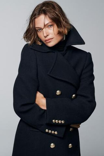 ZARA ДЛИННОЕ ПАЛЬТО ИЗ СМЕСОВОЙ ШЕРСТИ — ZW COLLECTION, МОРСКОЙ СИНИЙ