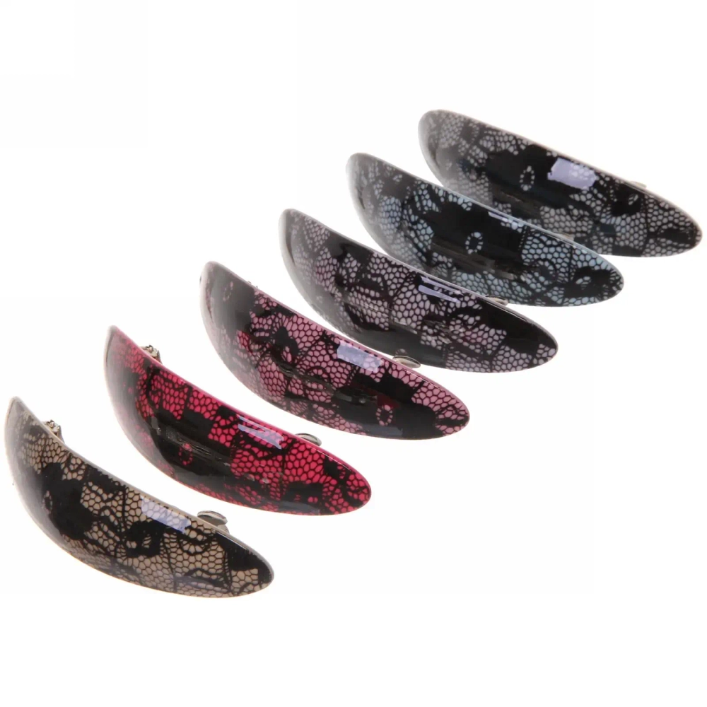 Заколка автомат «Lady Collection - Кружево», овал, 6 цветов, 9*2,5см (Кокетка)