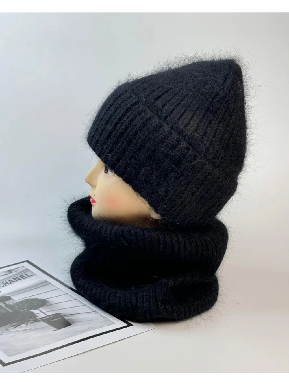 комплект шапка с шарфом- снуд зимний вязаный