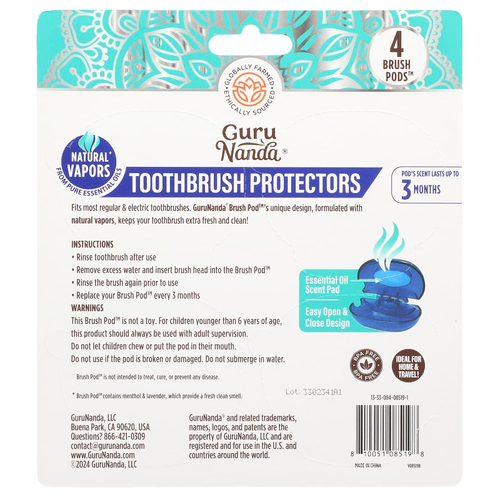 GuruNanda, Toothbrush Protectors, 4 Brush Pods