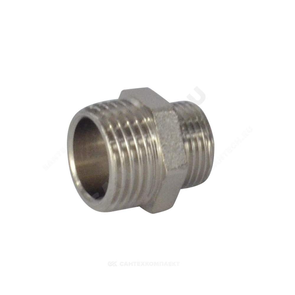 Ниппель латунь никель переходной Ду 32х15 (1 1/4"х1/2") НР RTP (РосТурПласт) 25110