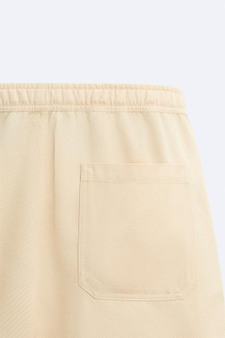 ZARA ШОРТЫ ИЗ ХЛОПКА И ЛИОЦЕЛЛА С РЕЛЬЕФНЫМ УЗОРОМ, СВЕТЛО-БЕЖЕВЫЙ