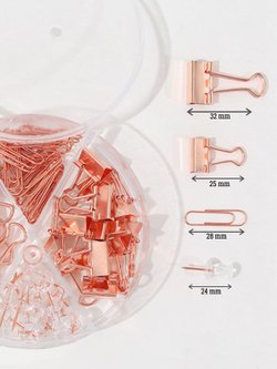Набор канцелярский медный из 4-х предметов-скрепки, зажимы 2 вида, кнопки (К0011-058)