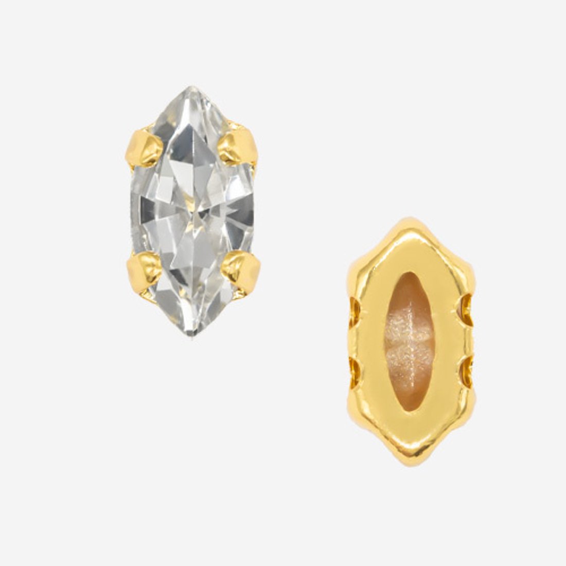 Кристалл Маркиз (Marquise Fancy Stone) в цапах, оттенок "Crystal", 8*4мм, позолота