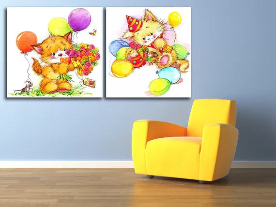 Модульная картина "День рождения котенка"