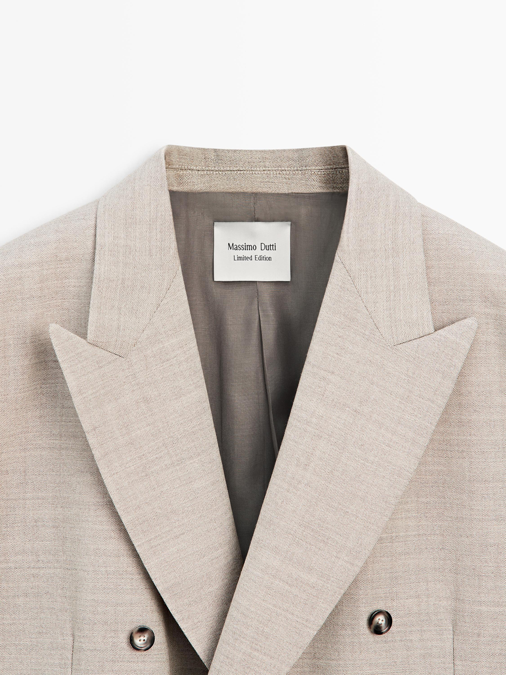 Massimo Dutti Длинный двубортный пиджак из 100% шерсти - Limited Edition, серый