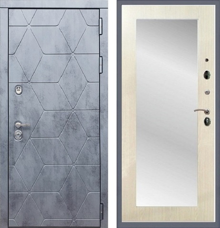 Входная металлическая дверь с зеркалом Рекс 28 Бетон темный / Пастораль Беленый дуб 16мм